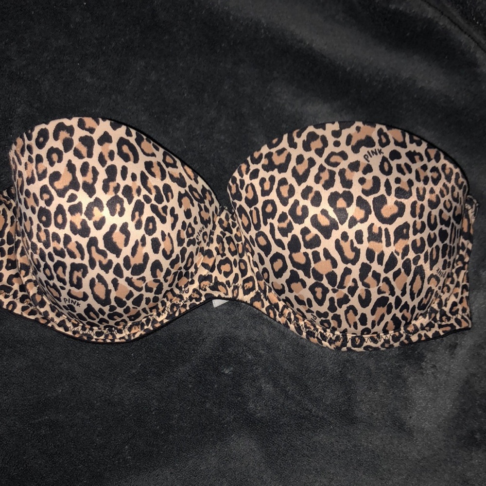 PINK 34B strapless cheetah print bra